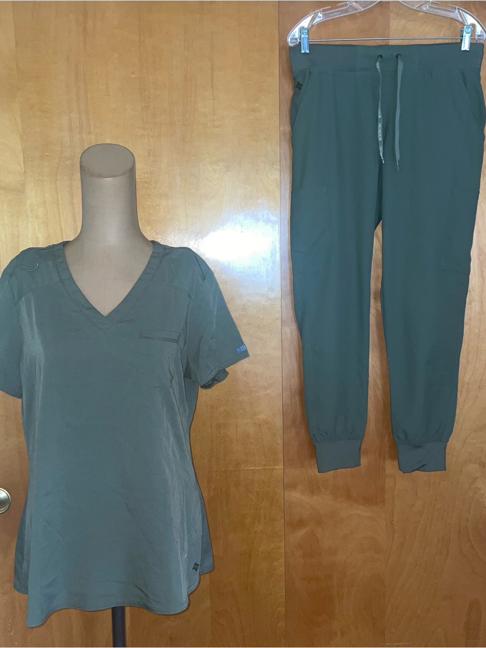 Med Couture Women's V-Neck Scrub Top and Jogger Pant Set in Olive